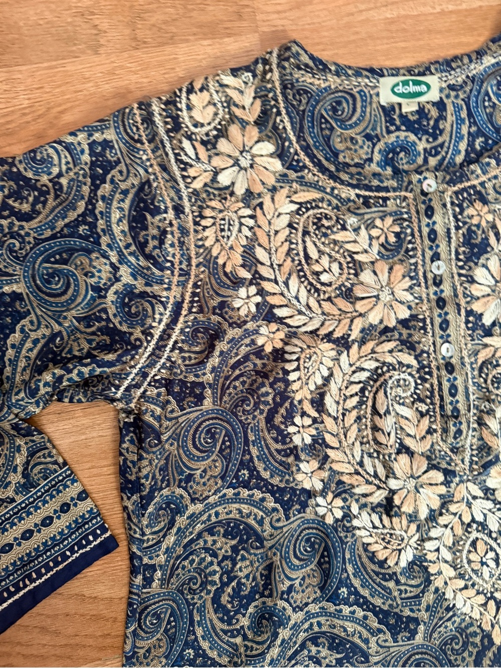 Dolma Embroidered Silk Tunic Top Navy - Picture 9 of 10